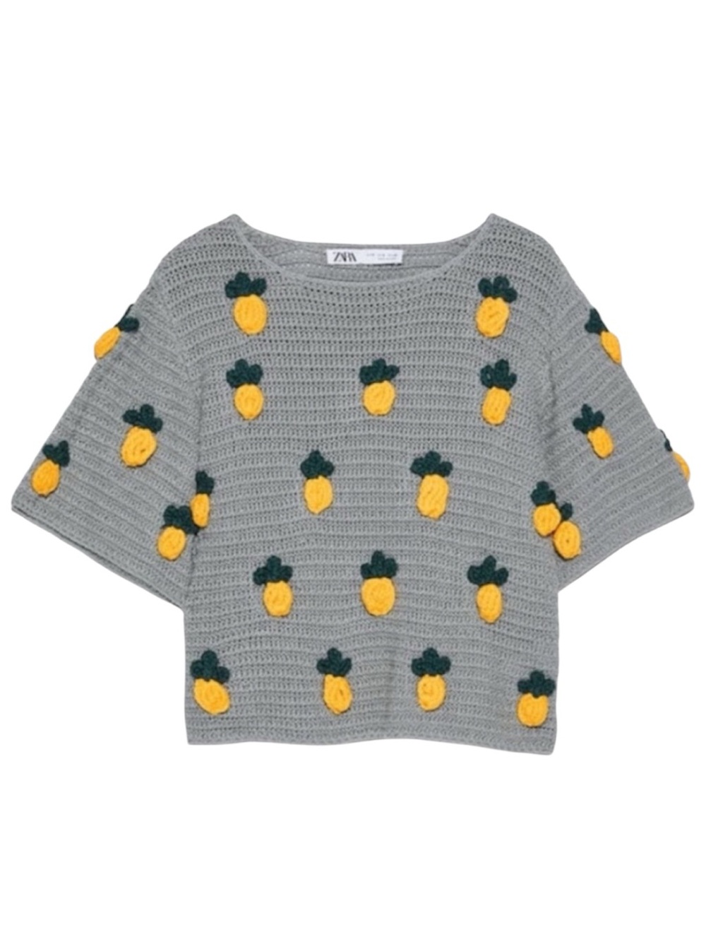 ✨BNWOT - Zara Yellow Pineapple Knit Short Sleeve Sweater - size M✨